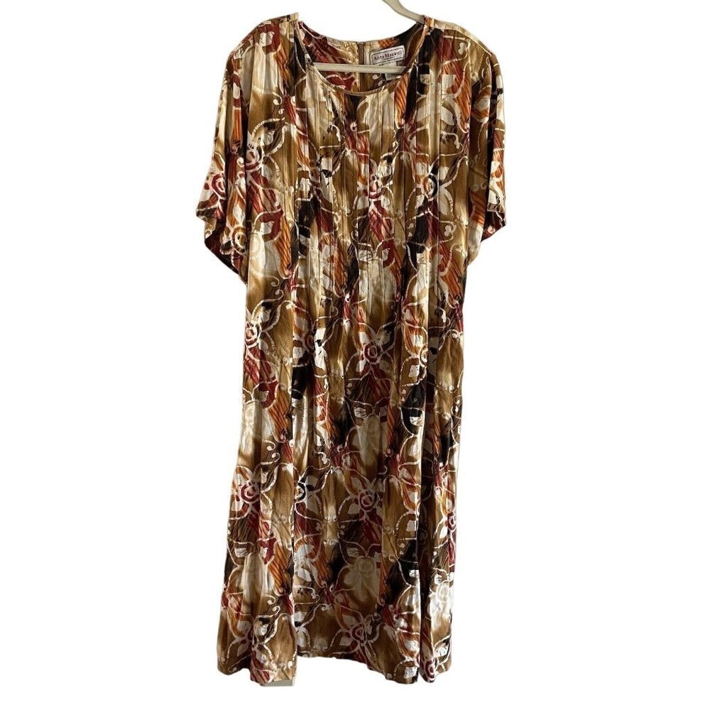 Anna Maxwell Women Plus SZ 32W Multicolor Linen Blend Short Sleeve Shift Dress